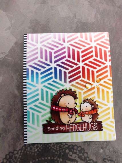 bharati nayudu MFT Hedgehogs copic colors rainbow stencil background handmade card 4.JPG