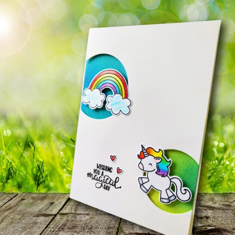 bharati nayudu Rainbow1 unicorn CAS Card with avery elle stamps for AAA Cards.jpg